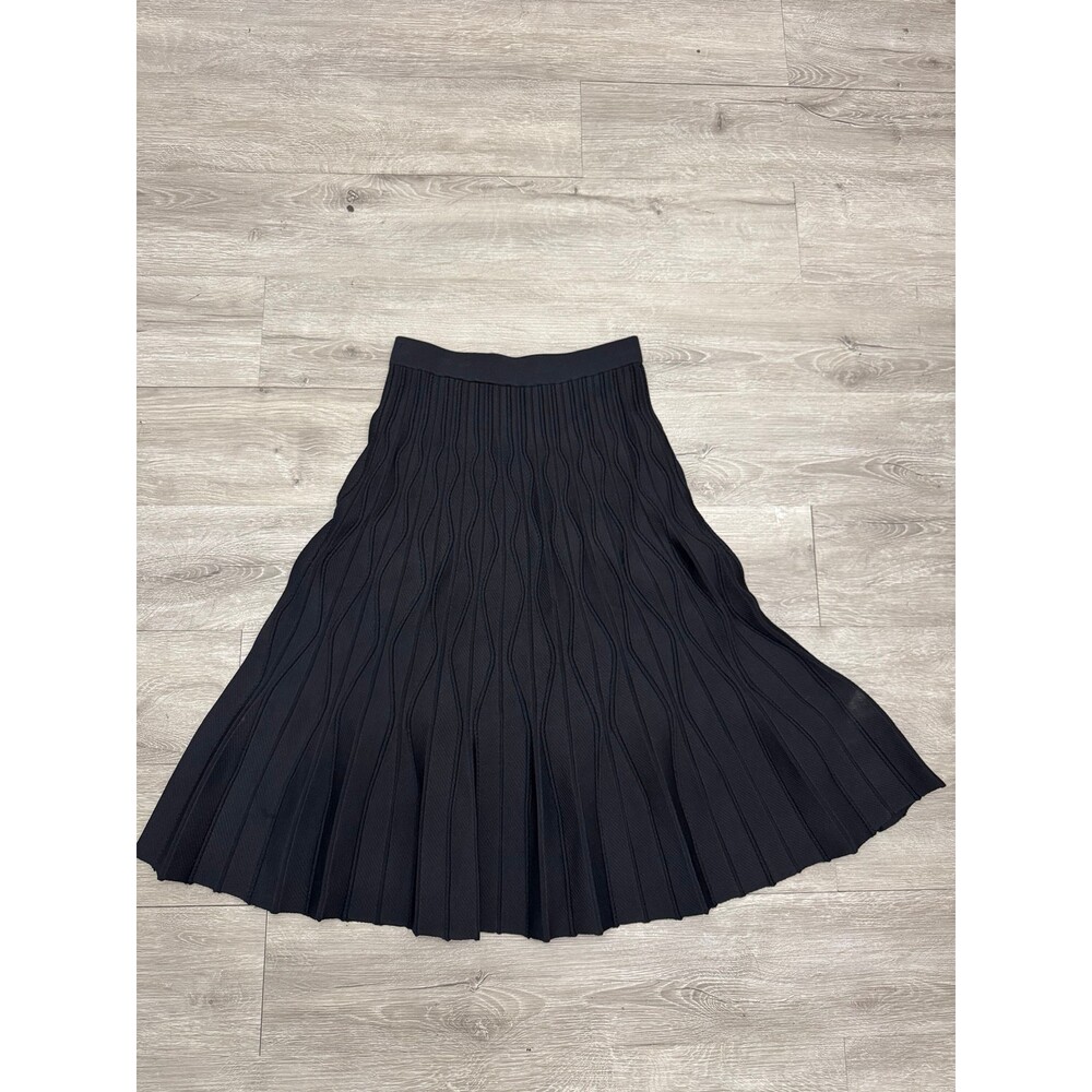 Sandro Paris Black Pleated Knit Midi Skirt Elastic Waist Approx XS (see descri.) - Picture 3 of 7